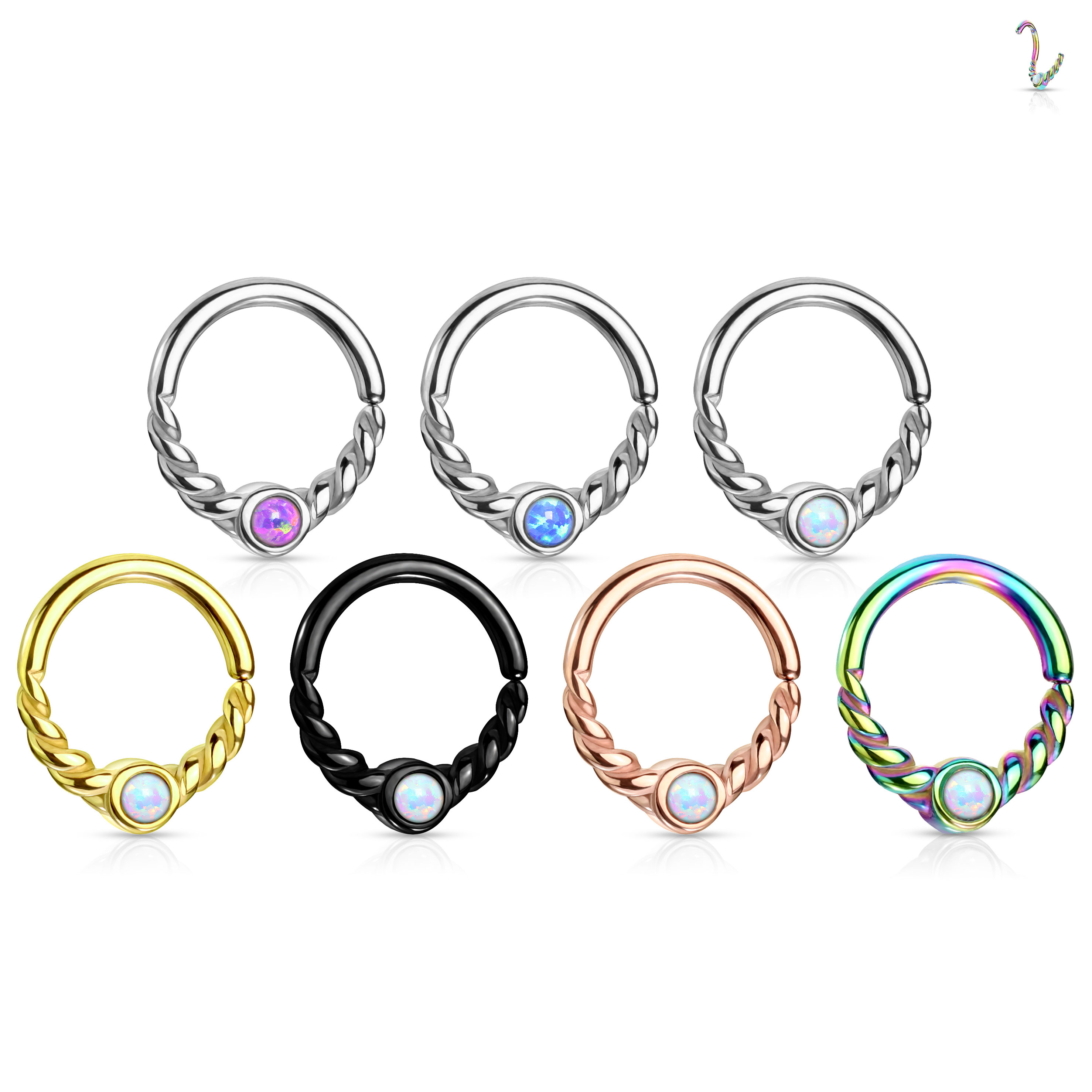 Ring mit verdrehtem Halbkreis und einem Opal