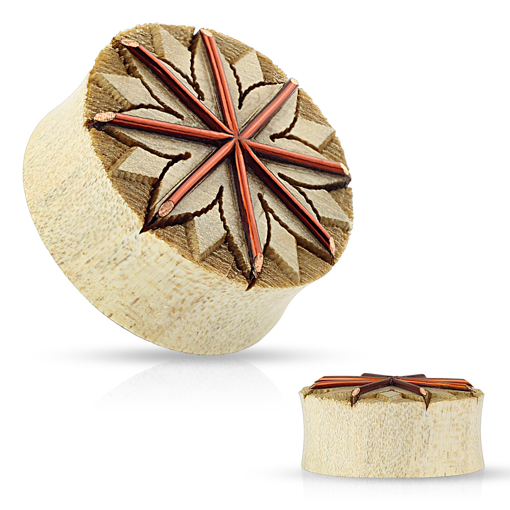 Plug aus Holz mit Lotus und Kupferdraht