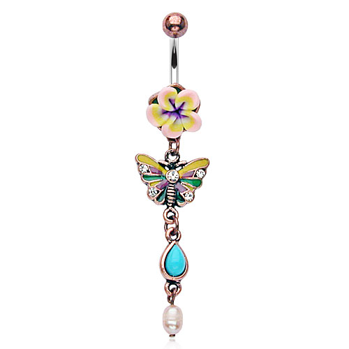 Kupferfarbenes Bauchnabelpiercing mit Schmetterling