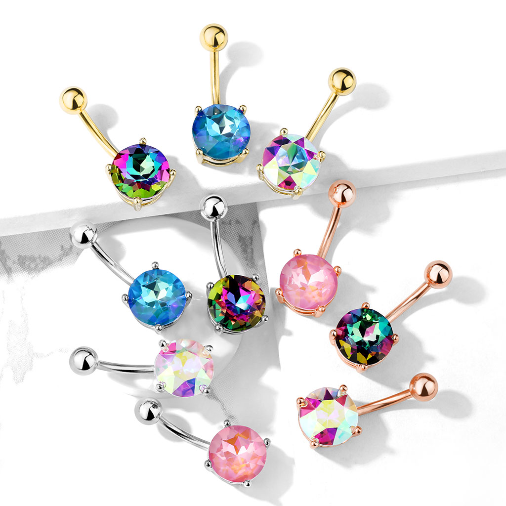 Bauchnabelpiercing mit nuancenverändernden rundem Stein