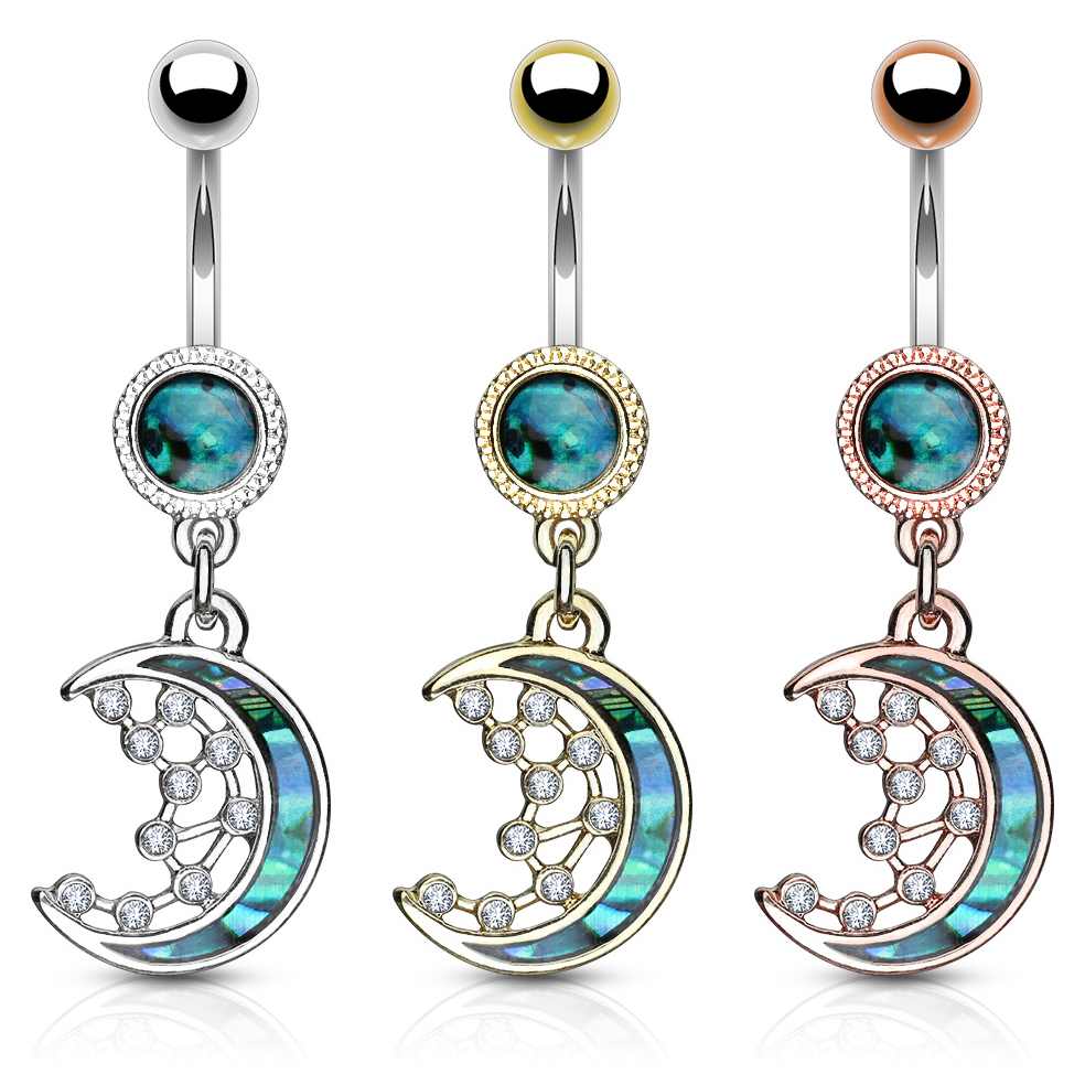 Bauchnabelpiercing mit Sichelmond und Sternen