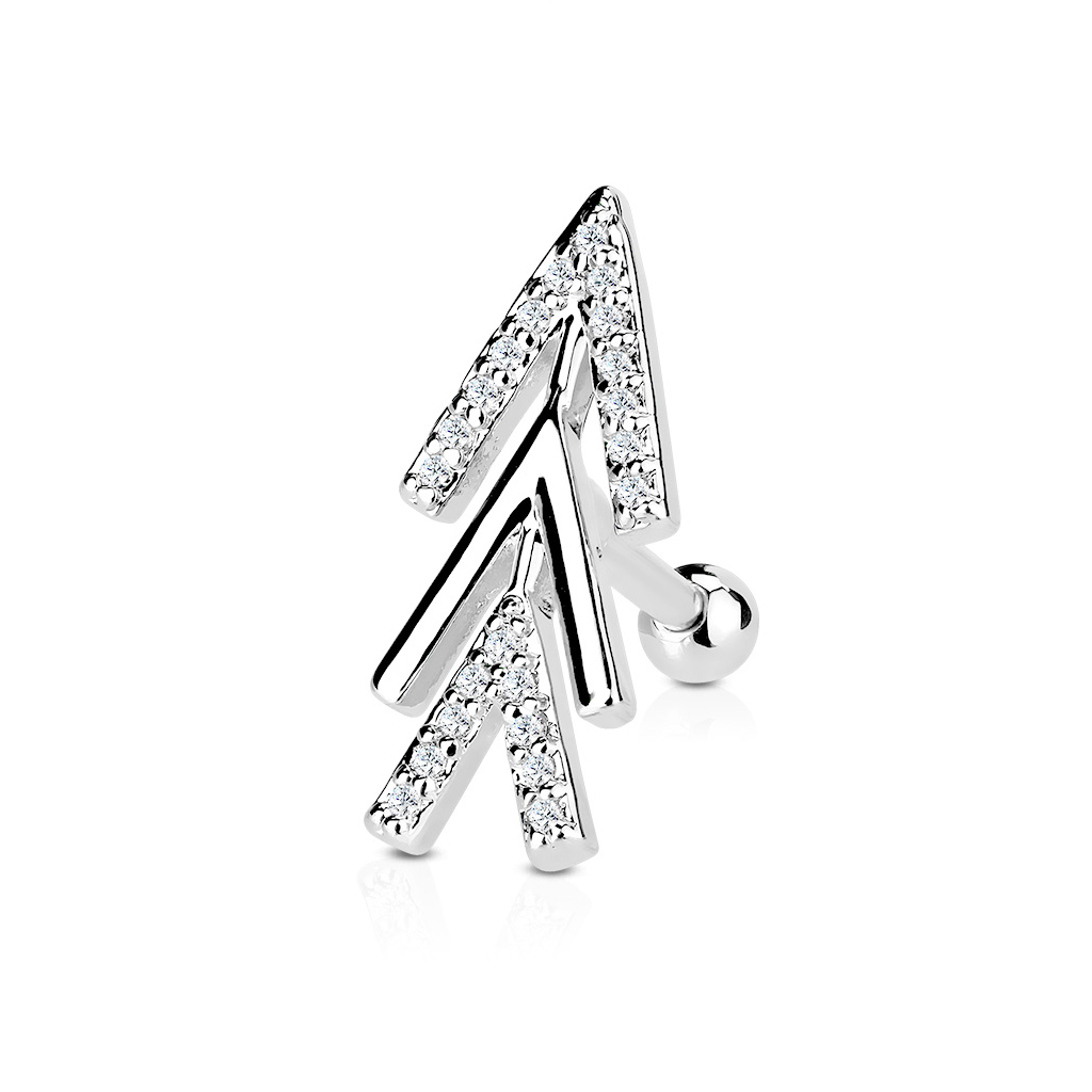 Ohrpiercing mit abstraktem Pfeil und Steinen