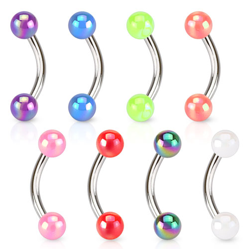 Gebogener Stab mit metallischen Acrylkugeln