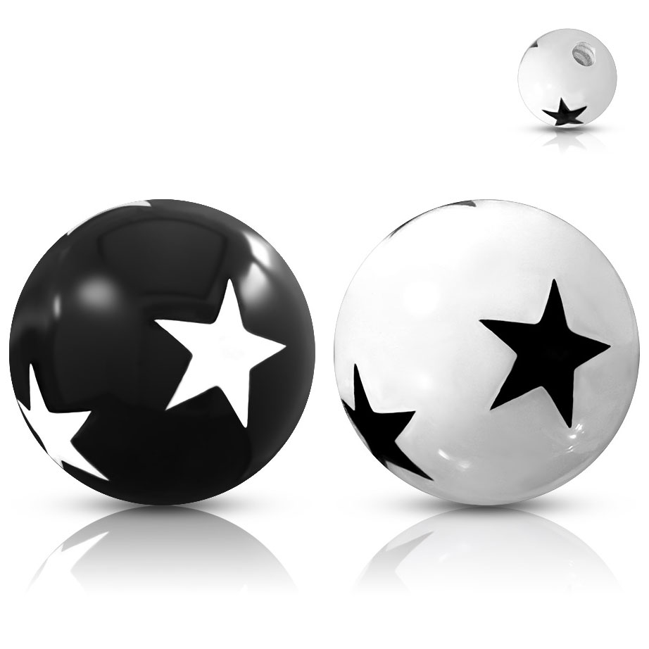 Piercingkugel mit Sternen in Acryl in schwarz und weiß