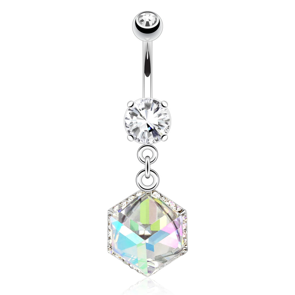 Bauchnabelpiercing mit einem Stein in Würfelform