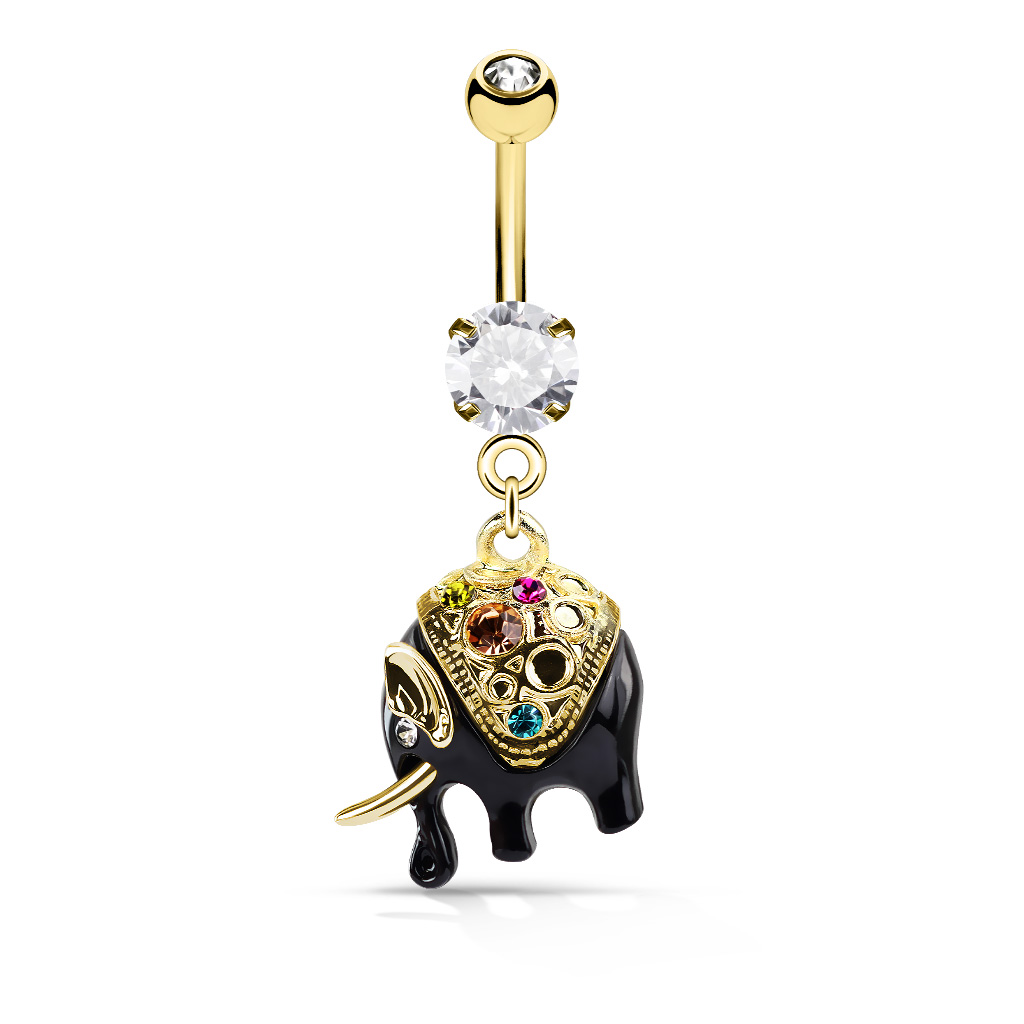 Bauchnabelpiercing mit schwarzem Elefant