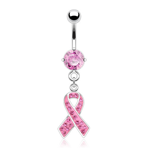 Bauchnabelpiercing mit einer rosa Schleife