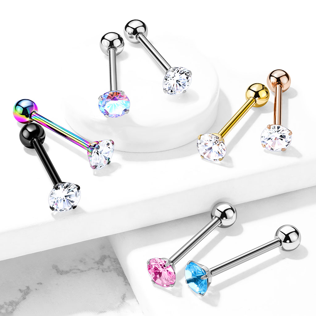 Zungenpiercing mit fixiertem runden Stein