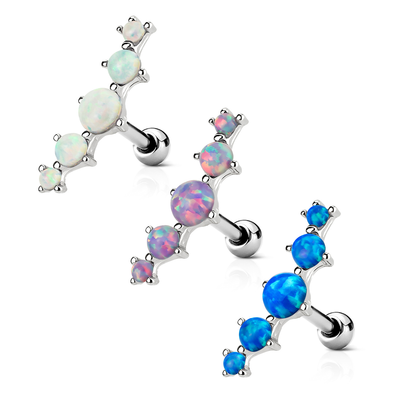 Helixpiercing mit fünf Opalsteinen