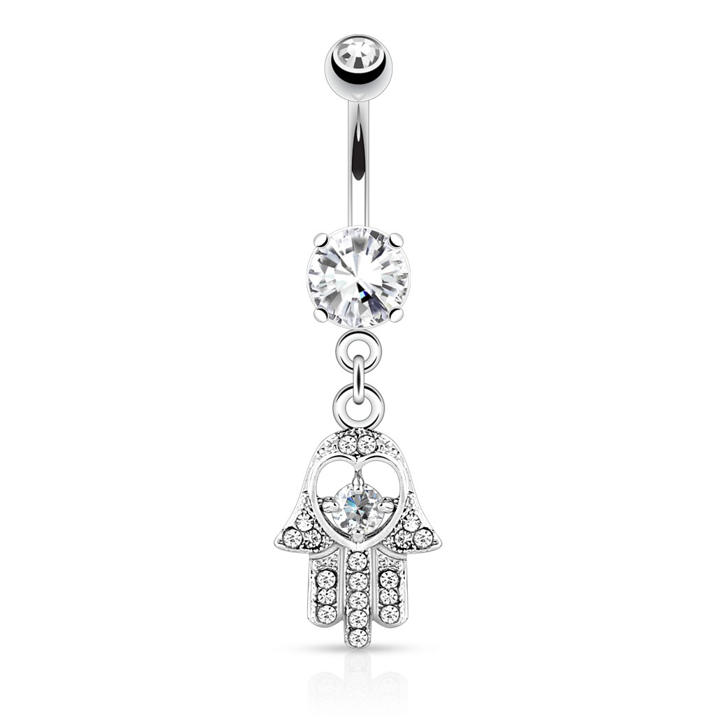 Bauchnabelpiercing mit einem Stein und Hamsaanhänger